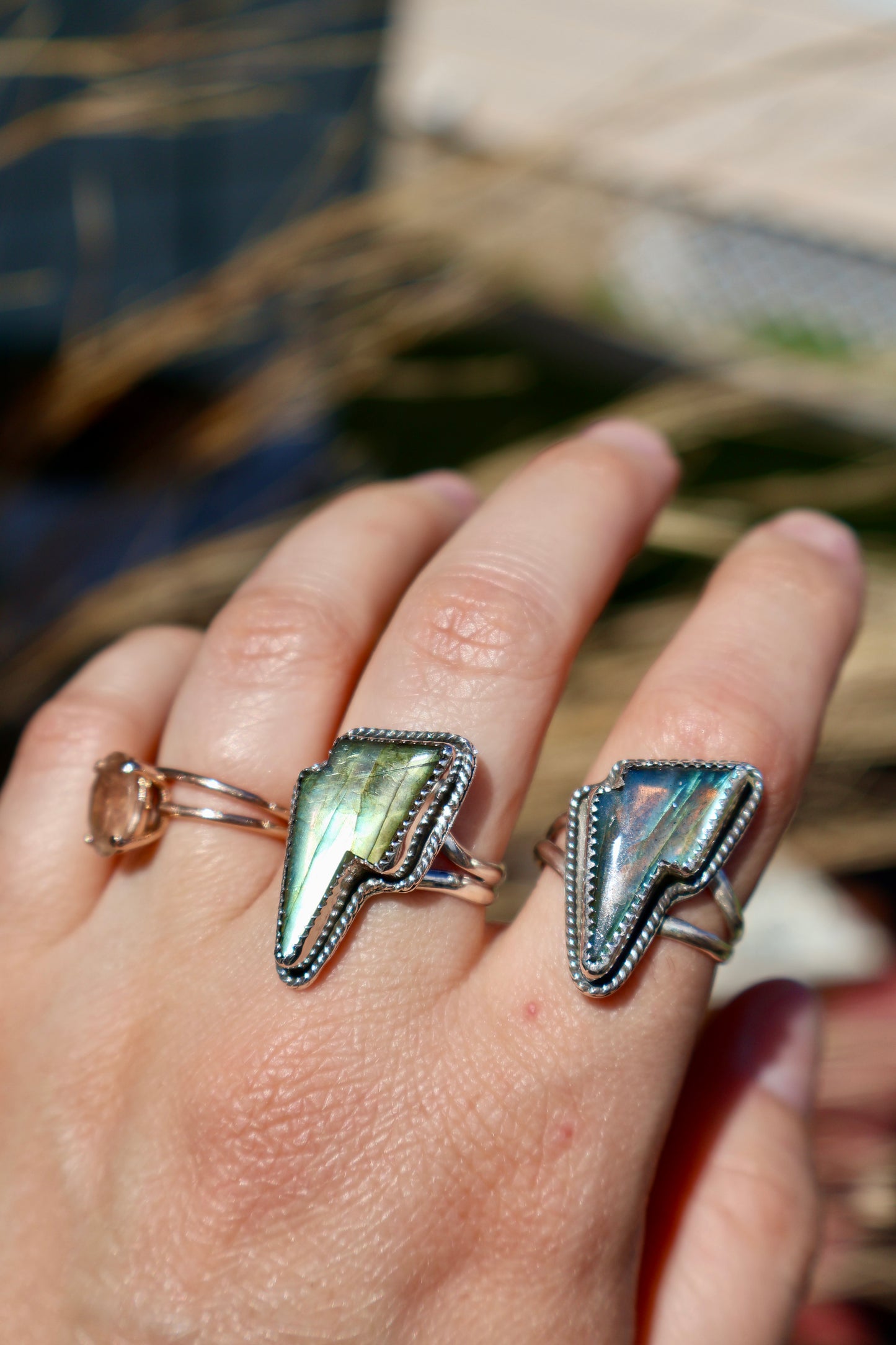 Labradorite Lightning Bolt Ring - Size 8.5