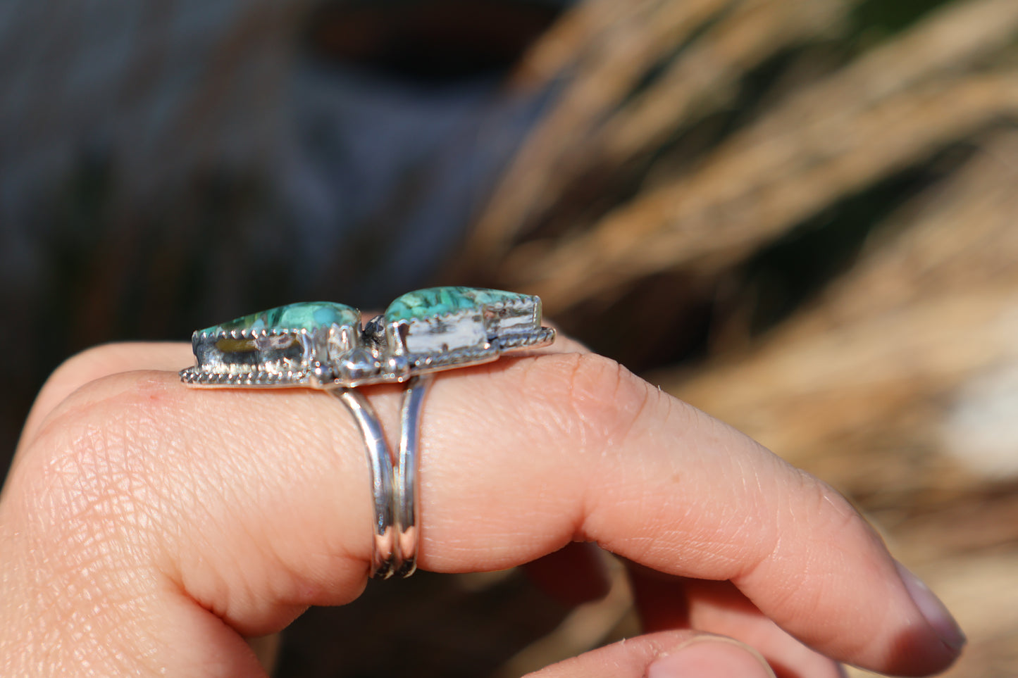 Crushed Turquoise Lightning Bolt Ring - Size 9