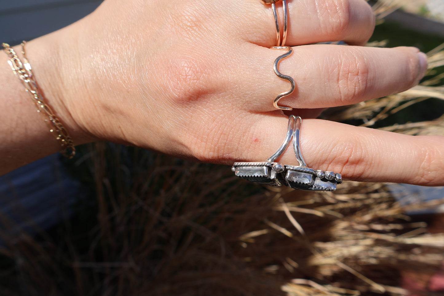 Labradorite Double Lightning Bolt Ring - Size 8.5