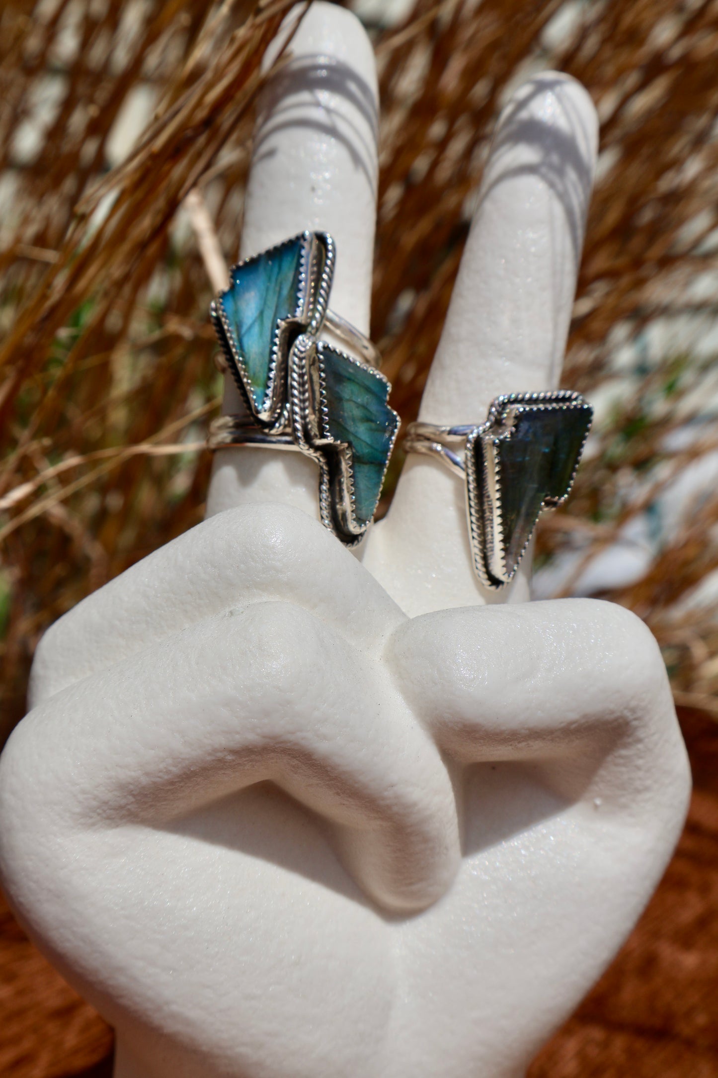 Labradorite Lightning Bolt Ring - Size 8.5