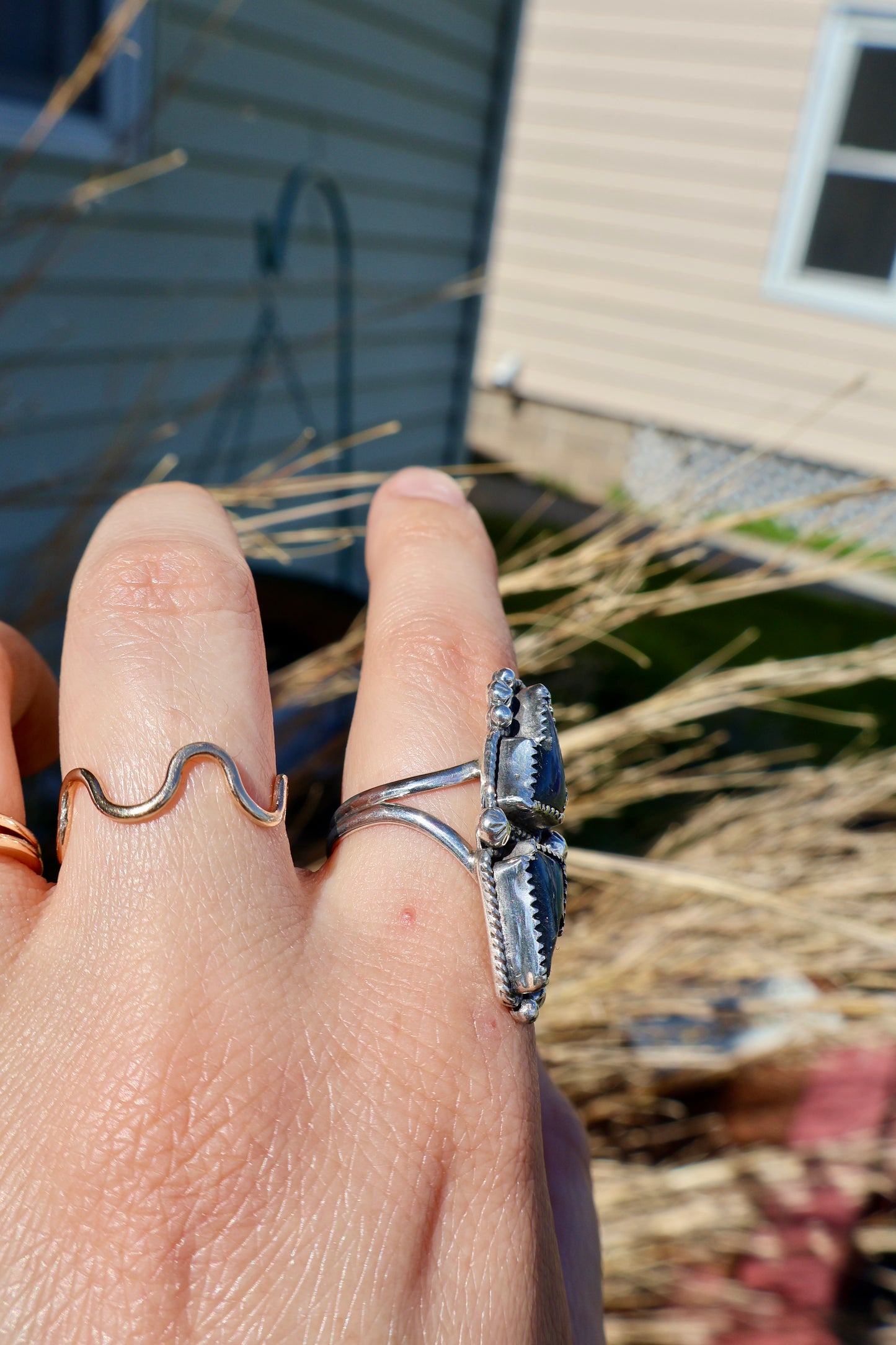 Labradorite Double Lightning Bolt Ring - Size 8.5